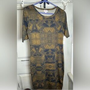 NWT Lularoe Size Small  Brown Black Geometric  Print Julia Jersey Knit Dress